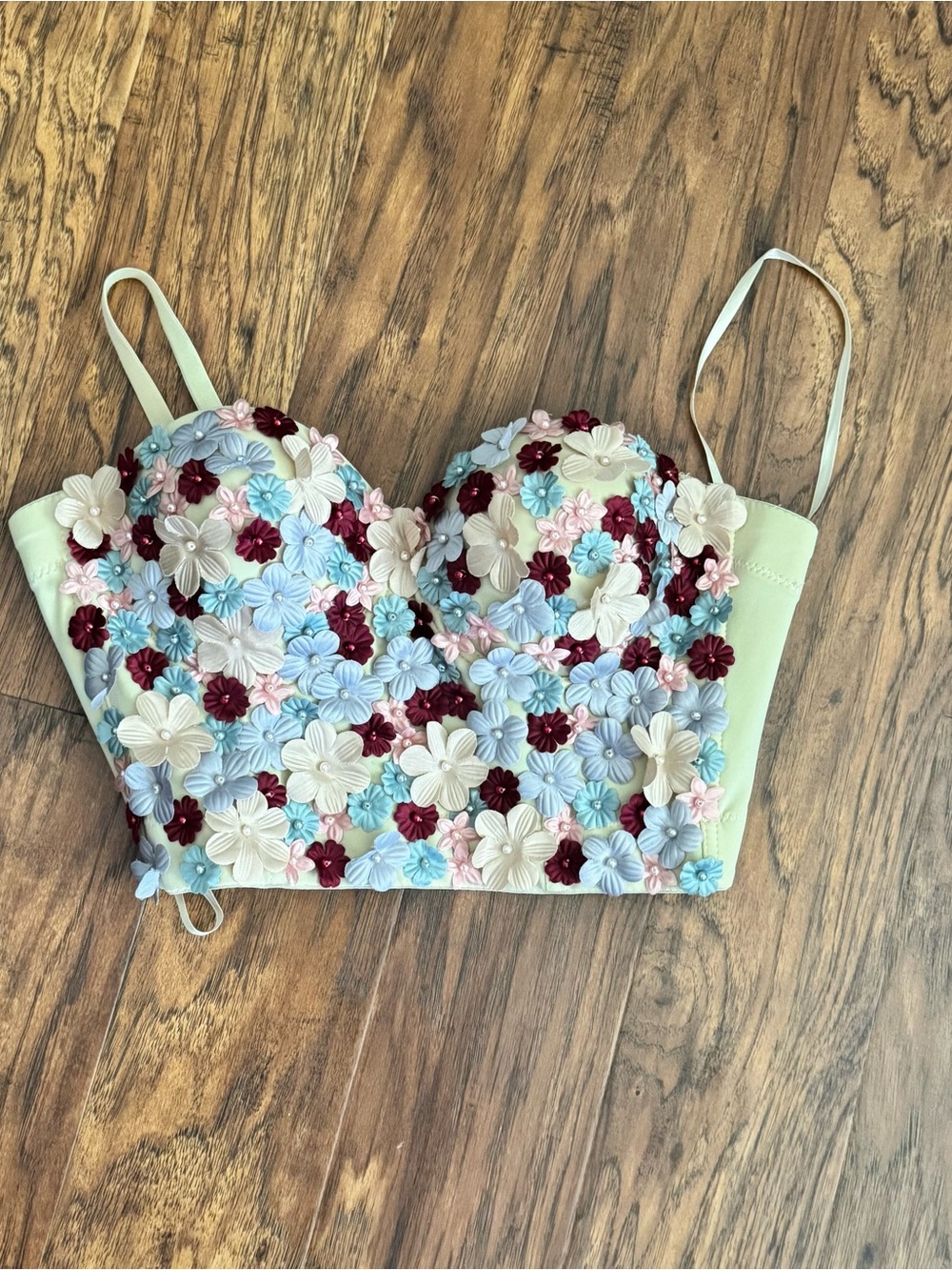 Julia by Love Floral‎ 3D Appliqué Bustier Crop Top Corset Size L Cottagecore - Picture 2 of 6